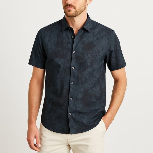 Theory Other - Theory Irving SS Marble Print Short Sleeve Cotton Shirt M Blue Gray